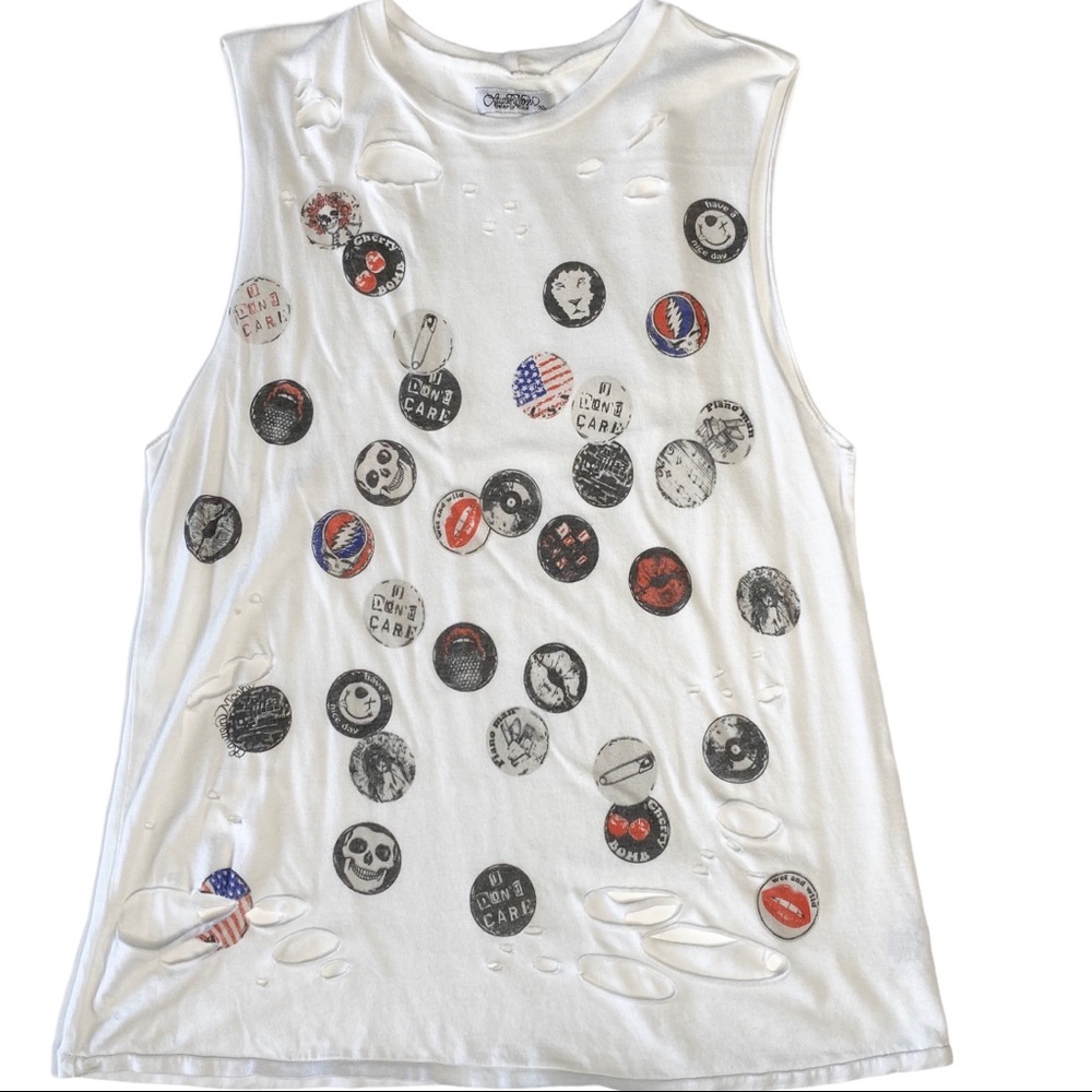 Lauren Moshi ☻︎ Roxanne Pins Vintage Destroyed Muscle Tee T Shirt ☻︎ with Holes - Picture 5 of 17
